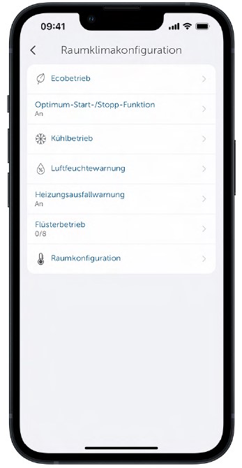 Screenshot Homematic IP App - Raumklimakonfiguration